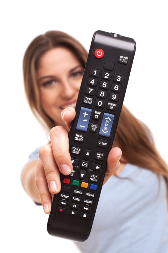  "Image of a remote control being used to adjust the aspect ratio settings on a television, offering viewers control over the display proportions for optimal viewing."